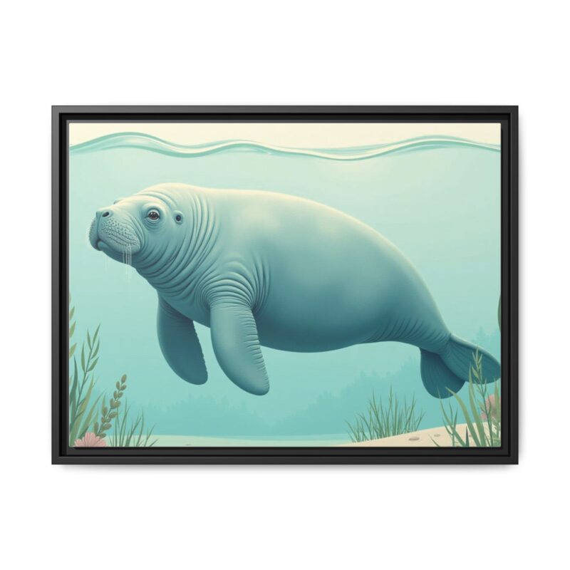 Gentle Giant Florida canvas prints featuring a peaceful manatee swimming through the water. - Image 21