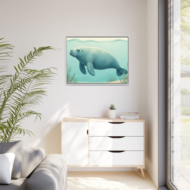 Gentle Giant Florida canvas prints featuring a peaceful manatee swimming through the water. - Image 111