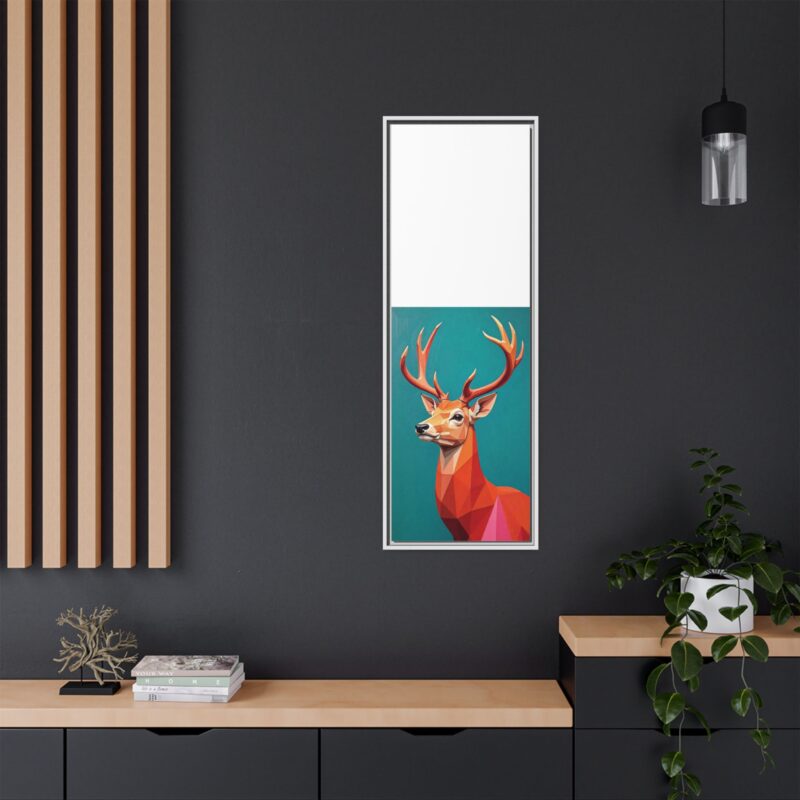 Canvas Art - Low-Poly Deer in Orange, Red, and Pink on Teal Blue Background - Image 108