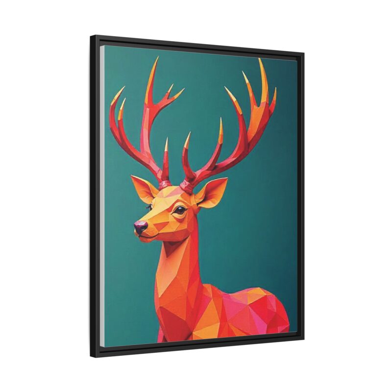 Canvas Art Print - Low-Poly Deer in Warm Tones on Teal Blue Background - Image 86