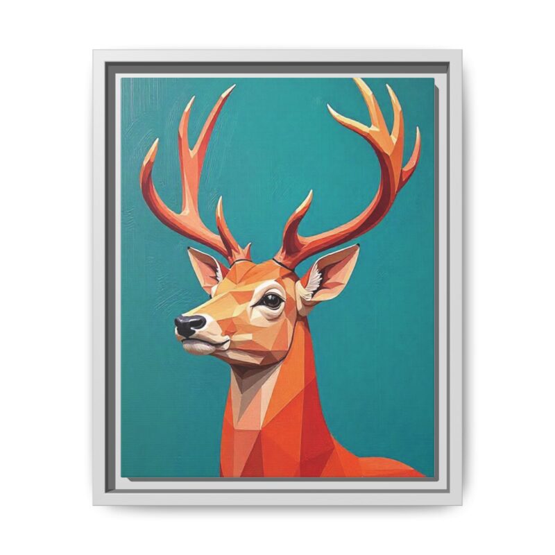 Canvas Art - Low-Poly Deer in Orange, Red, and Pink on Teal Blue Background - Image 42
