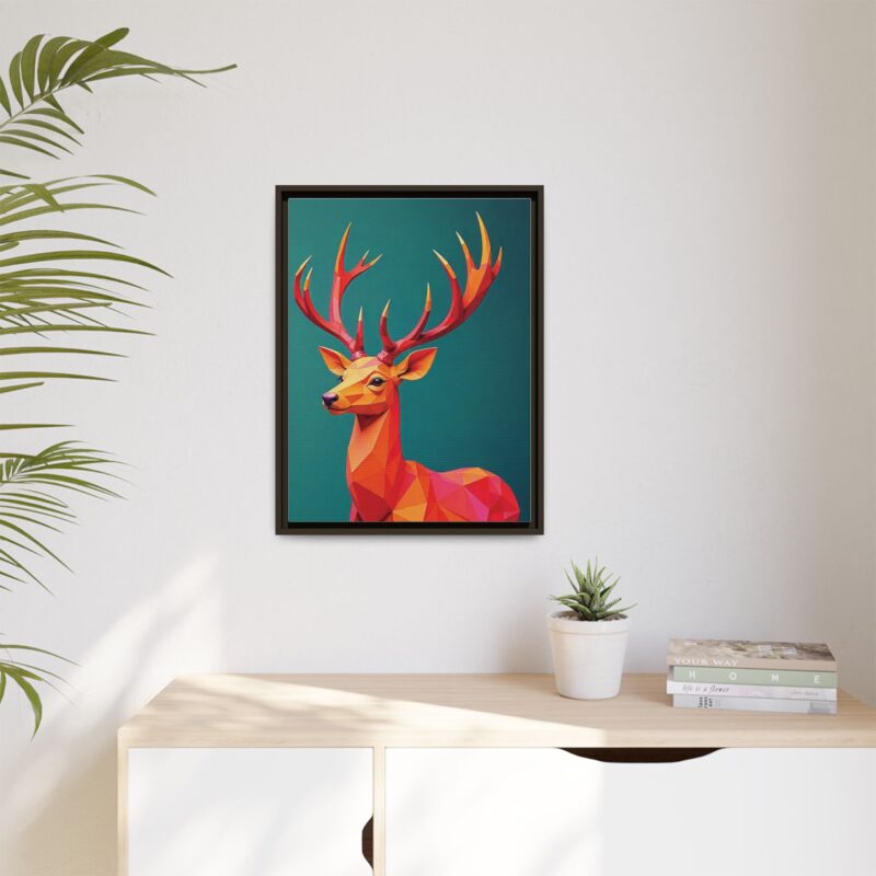 Canvas Art Print - Low-Poly Deer in Warm Tones on Teal Blue Background - Image 63