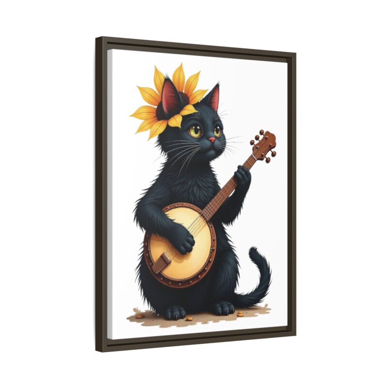 Wall Art - Black Cat Playing Banjo with Sunflower Matte Canvas Framed - Image 75