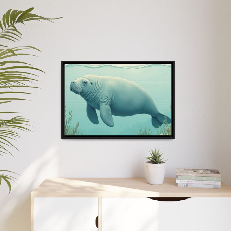 Gentle Giant Florida canvas prints featuring a peaceful manatee swimming through the water. - Image 27
