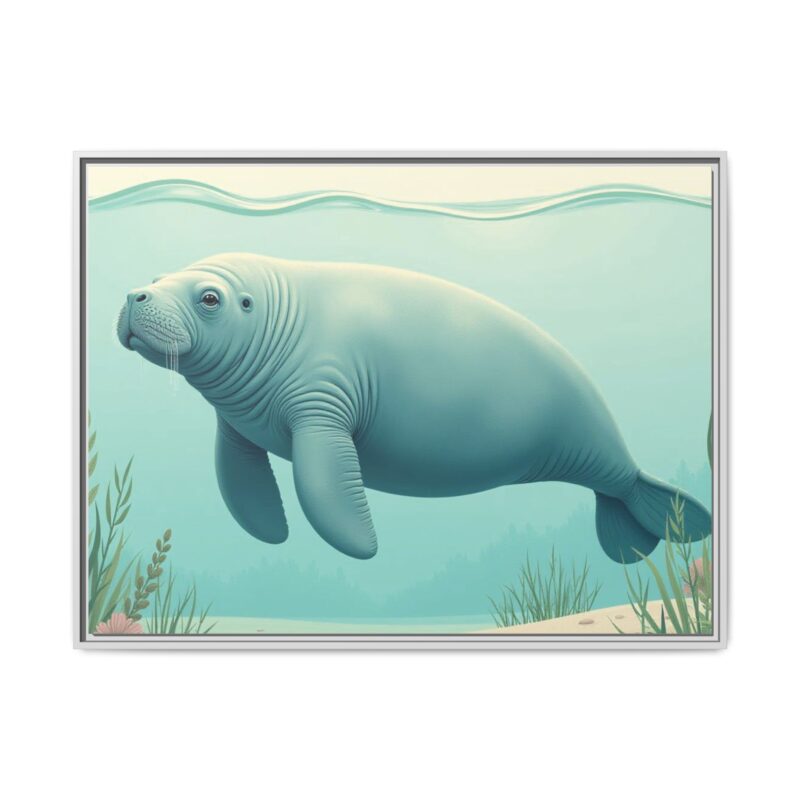 Gentle Giant Florida canvas prints featuring a peaceful manatee swimming through the water. - Image 109