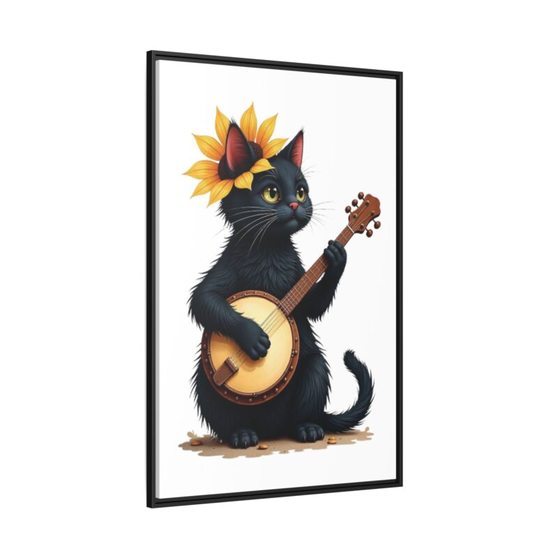 Wall Art - Black Cat Playing Banjo with Sunflower Matte Canvas Framed - Image 3
