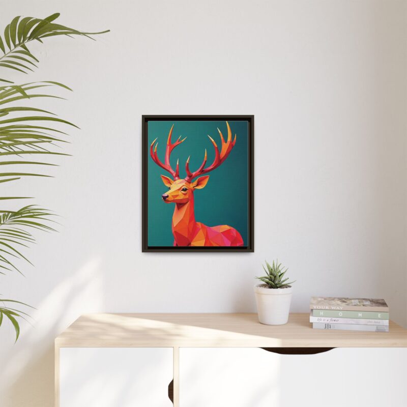 Canvas Art Print - Low-Poly Deer in Warm Tones on Teal Blue Background - Image 55