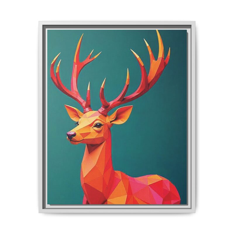 Canvas Art Print - Low-Poly Deer in Warm Tones on Teal Blue Background - Image 57