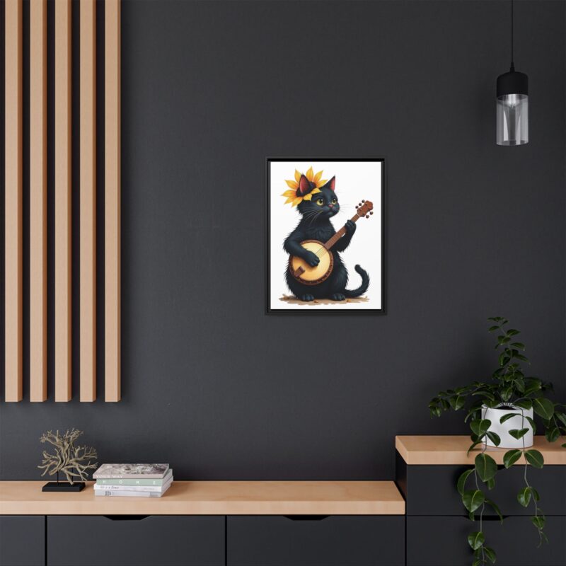 Wall Art - Black Cat Playing Banjo with Sunflower Matte Canvas Framed - Image 21