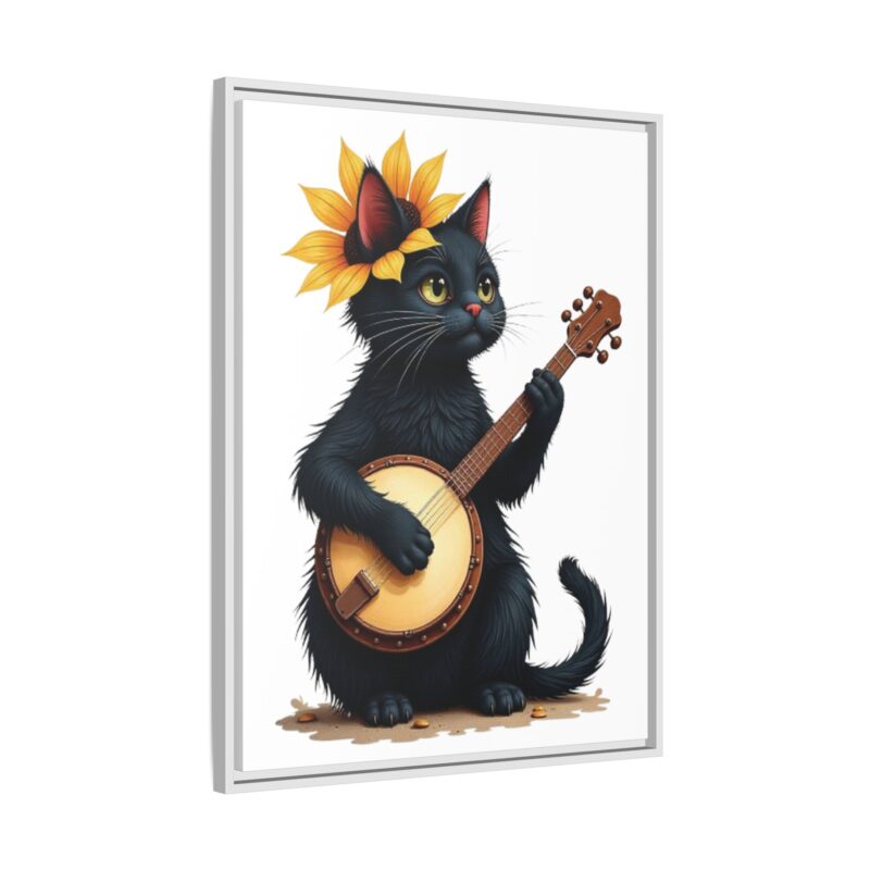 Wall Art - Black Cat Playing Banjo with Sunflower Matte Canvas Framed - Image 95