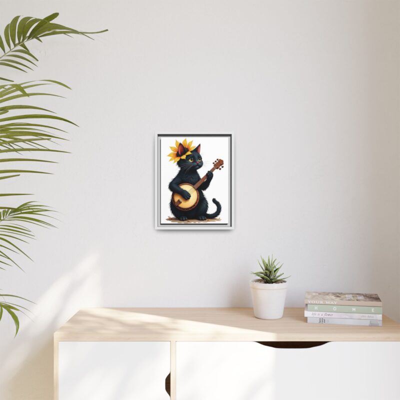 Wall Art - Black Cat Playing Banjo with Sunflower Matte Canvas Framed - Image 56