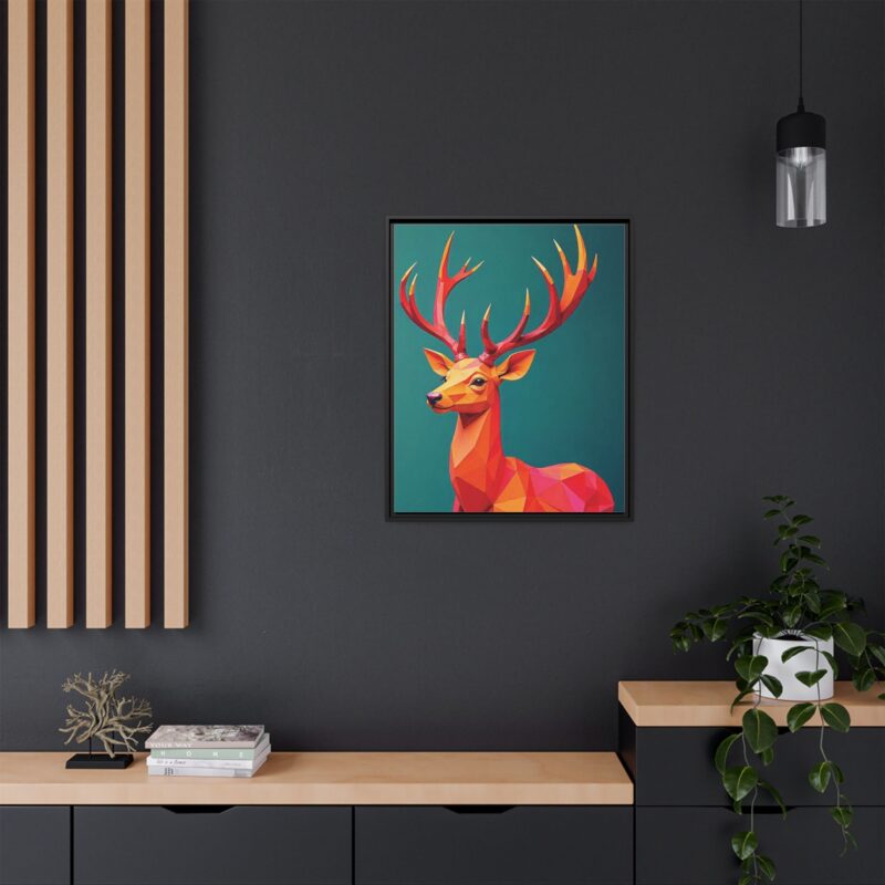 Canvas Art Print - Low-Poly Deer in Warm Tones on Teal Blue Background - Image 88