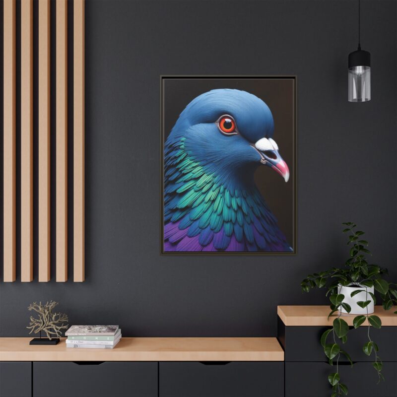 Canvas Print featuring a close-up portrait of a colorful pigeon - Image 84