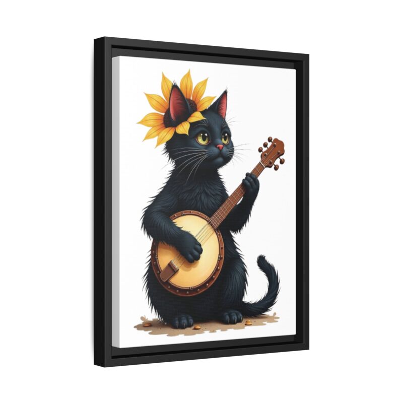 Wall Art - Black Cat Playing Banjo with Sunflower Matte Canvas Framed - Image 15