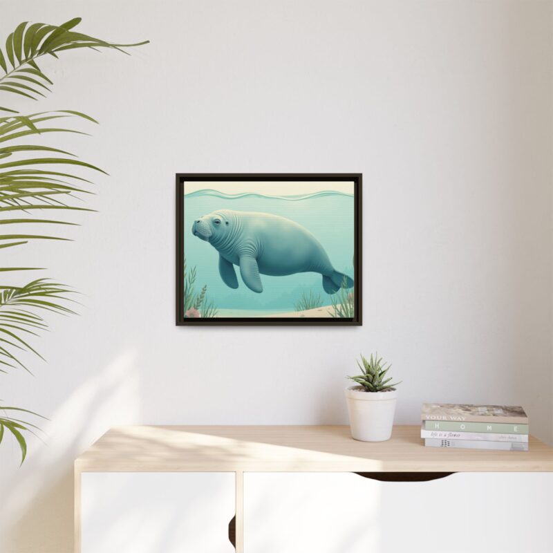 Gentle Giant Florida canvas prints featuring a peaceful manatee swimming through the water. - Image 67