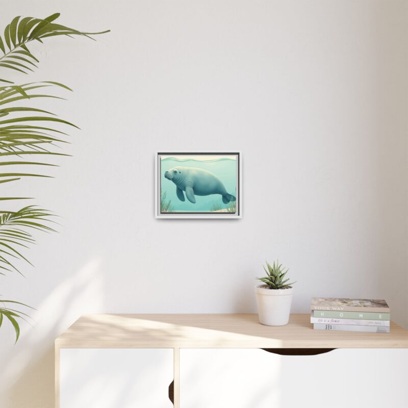 Gentle Giant Florida canvas prints featuring a peaceful manatee swimming through the water. - Image 47