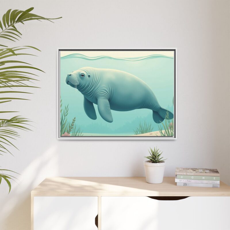 Gentle Giant Florida canvas prints featuring a peaceful manatee swimming through the water. - Image 93