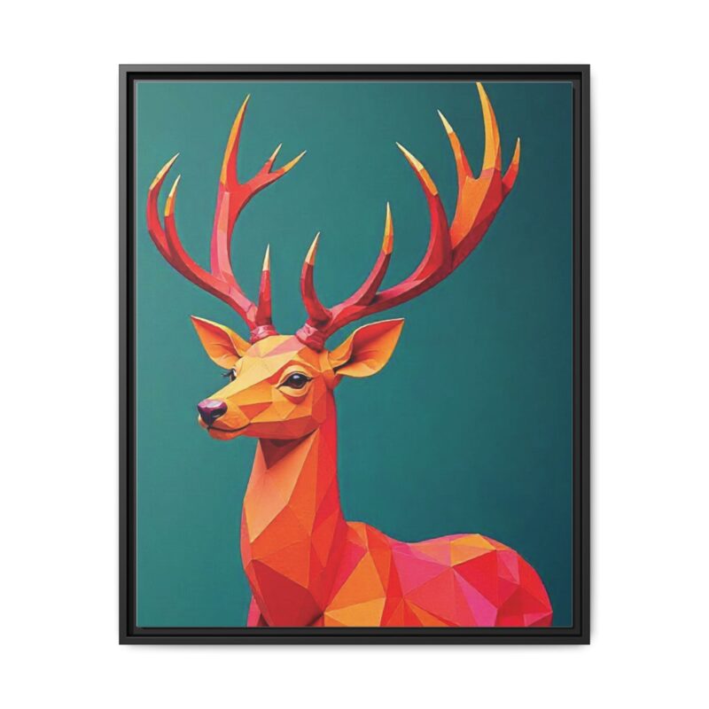 Canvas Art Print - Low-Poly Deer in Warm Tones on Teal Blue Background - Image 85