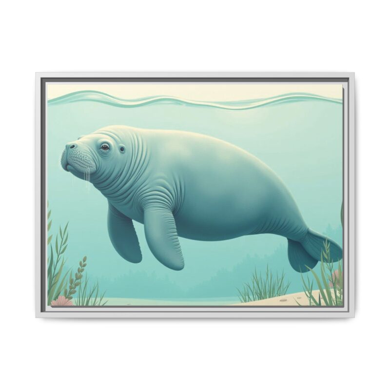 Gentle Giant Florida canvas prints featuring a peaceful manatee swimming through the water. - Image 77