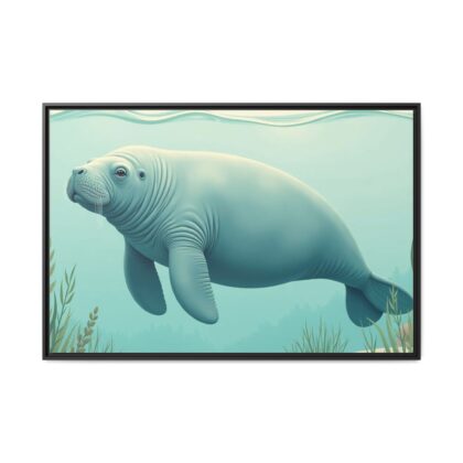 Gentle Giant Florida canvas prints featuring a peaceful manatee swimming through the water.