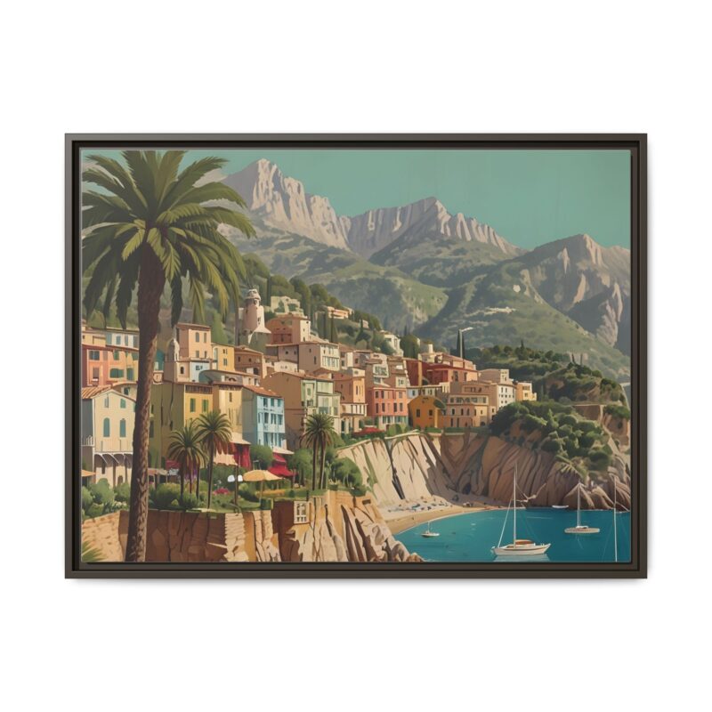 Canvas art of Sun-Drenched Italian Riviera Poster with Sailboats and Palm Trees - Image 90