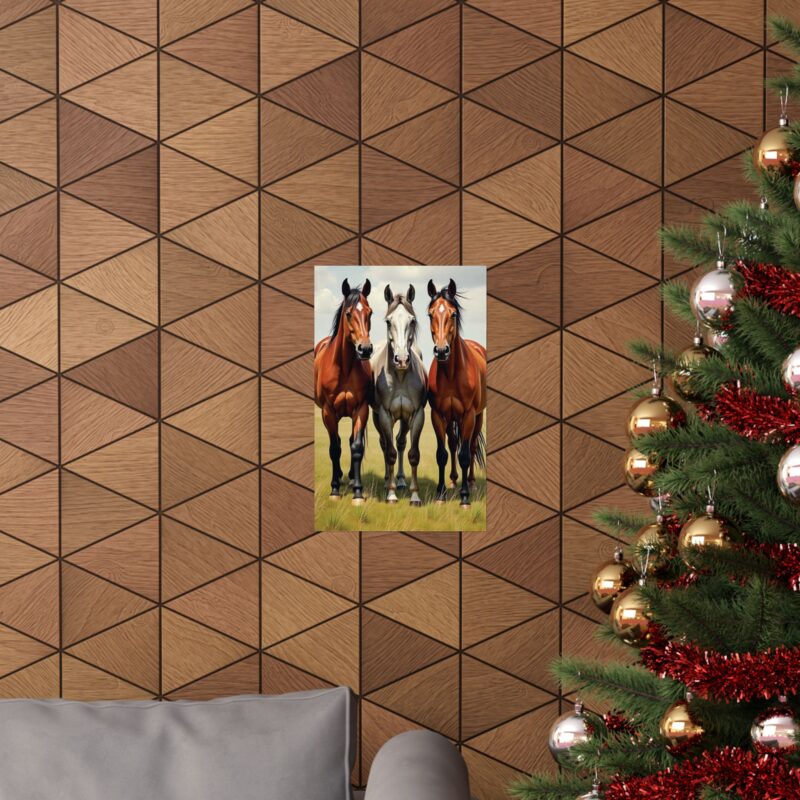 Matte Vertical Posters of Three Horses in a Grassy Field: Brown, Gray, and Chestnut - Image 61