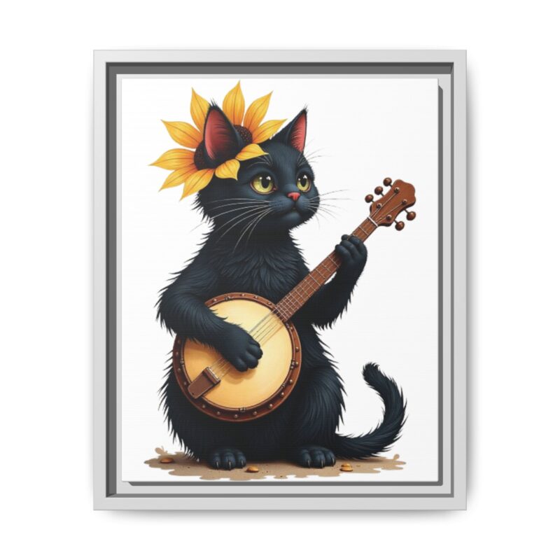 Wall Art - Black Cat Playing Banjo with Sunflower Matte Canvas Framed - Image 54