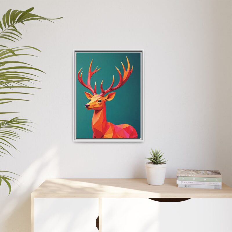 Canvas Art Print - Low-Poly Deer in Warm Tones on Teal Blue Background - Image 67
