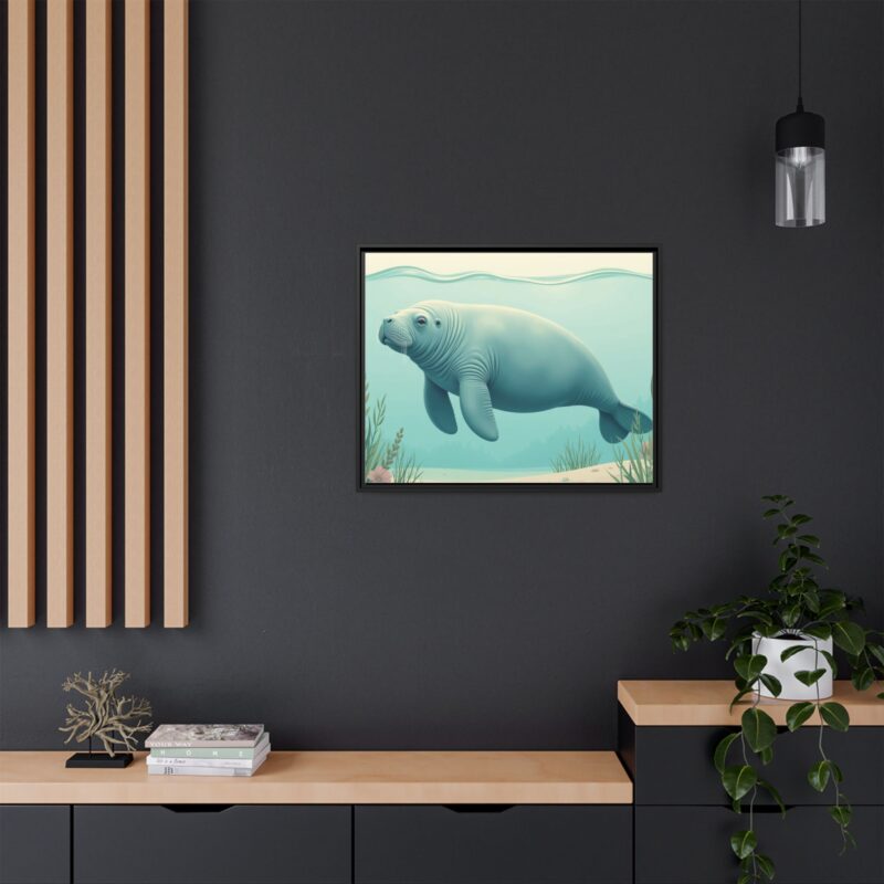 Gentle Giant Florida canvas prints featuring a peaceful manatee swimming through the water. - Image 124