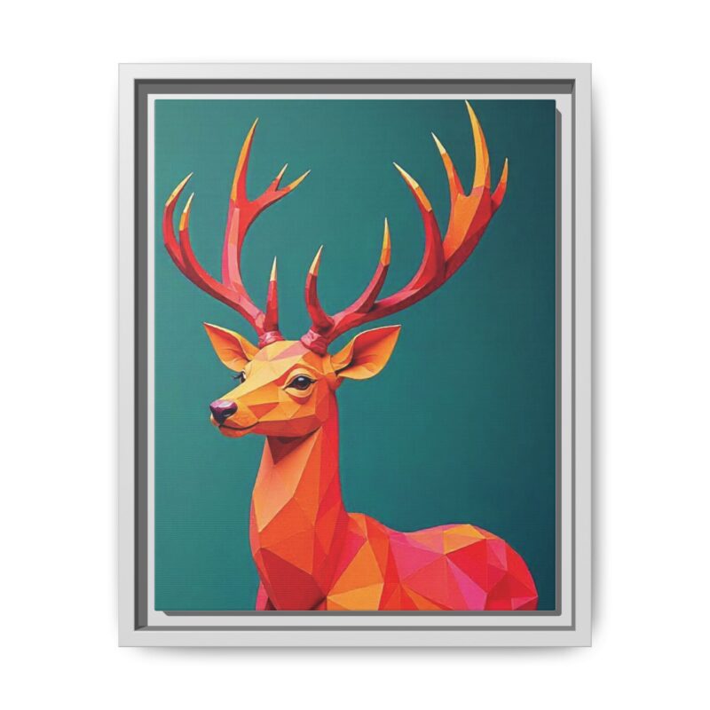 Canvas Art Print - Low-Poly Deer in Warm Tones on Teal Blue Background - Image 41