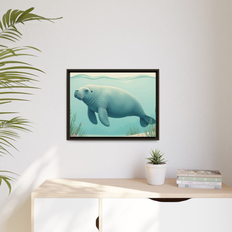 Gentle Giant Florida canvas prints featuring a peaceful manatee swimming through the water. - Image 75