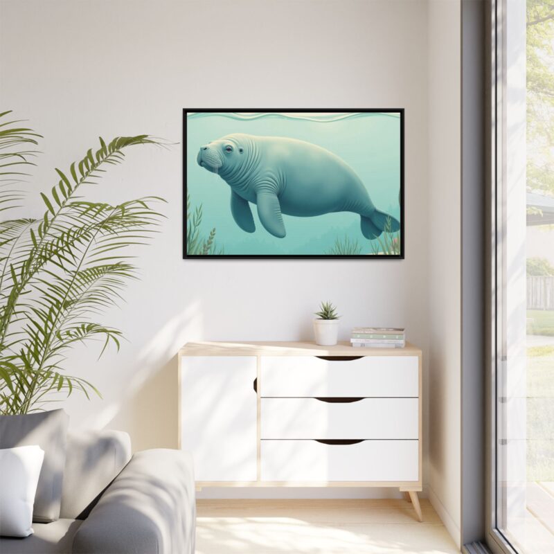 Gentle Giant Florida canvas prints featuring a peaceful manatee swimming through the water. - Image 3