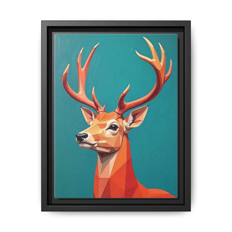 Canvas Art - Low-Poly Deer in Orange, Red, and Pink on Teal Blue Background - Image 6