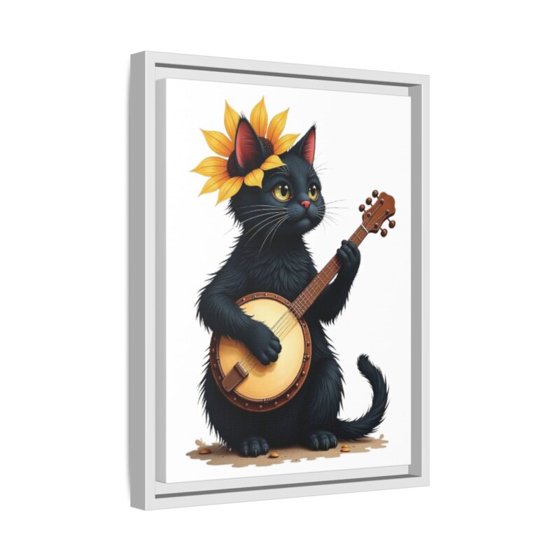 Wall Art - Black Cat Playing Banjo with Sunflower Matte Canvas Framed - Image 63