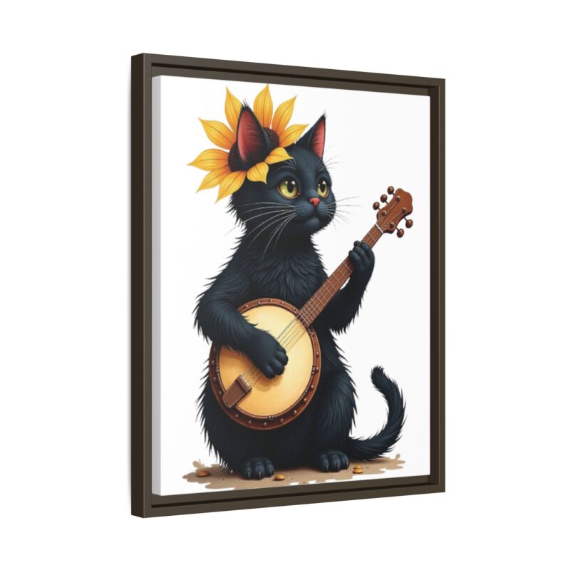 Wall Art - Black Cat Playing Banjo with Sunflower Matte Canvas Framed - Image 67