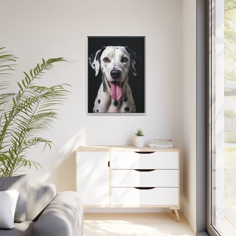Canvas Art print features a detailed oil painting of a Dalmatian dog with a playful pink tongue sticking out - Image 88