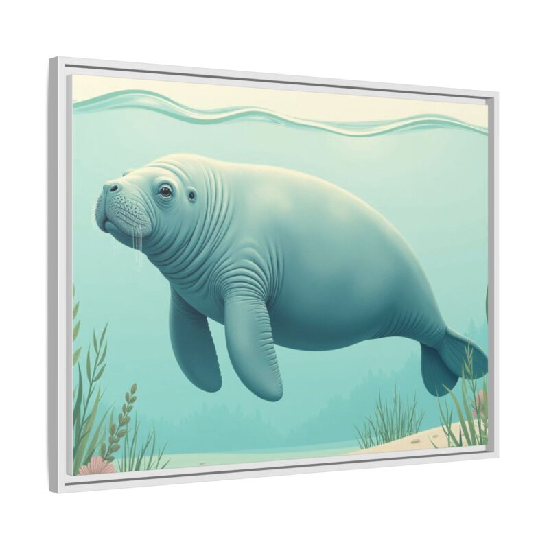 Gentle Giant Florida canvas prints featuring a peaceful manatee swimming through the water. - Image 101