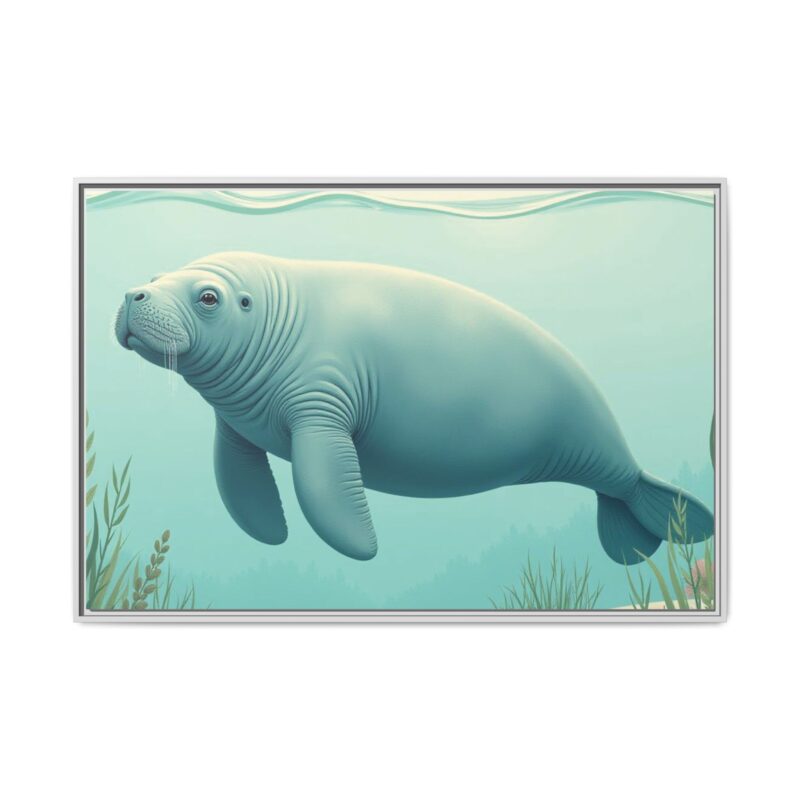Gentle Giant Florida canvas prints featuring a peaceful manatee swimming through the water. - Image 117