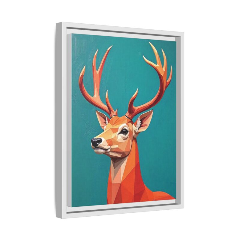Canvas Art - Low-Poly Deer in Orange, Red, and Pink on Teal Blue Background - Image 51