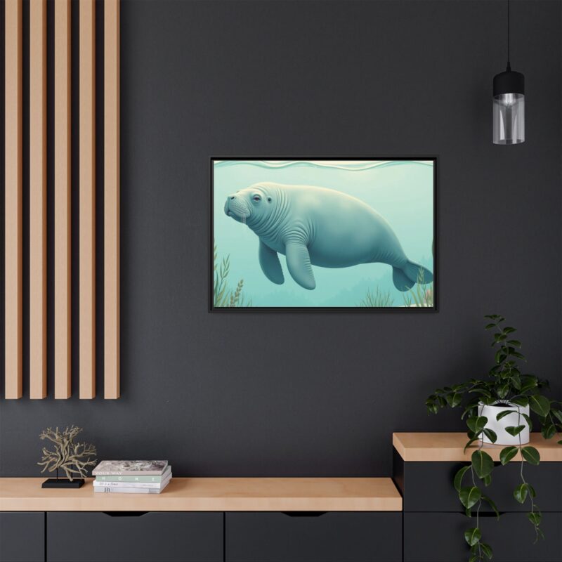 Gentle Giant Florida canvas prints featuring a peaceful manatee swimming through the water. - Image 36