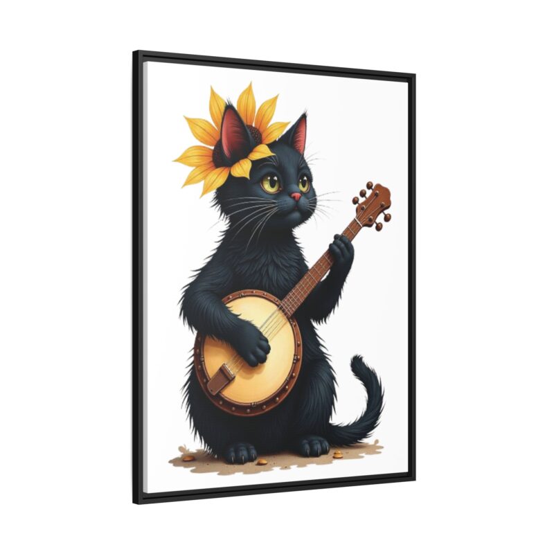 Wall Art - Black Cat Playing Banjo with Sunflower Matte Canvas Framed - Image 39
