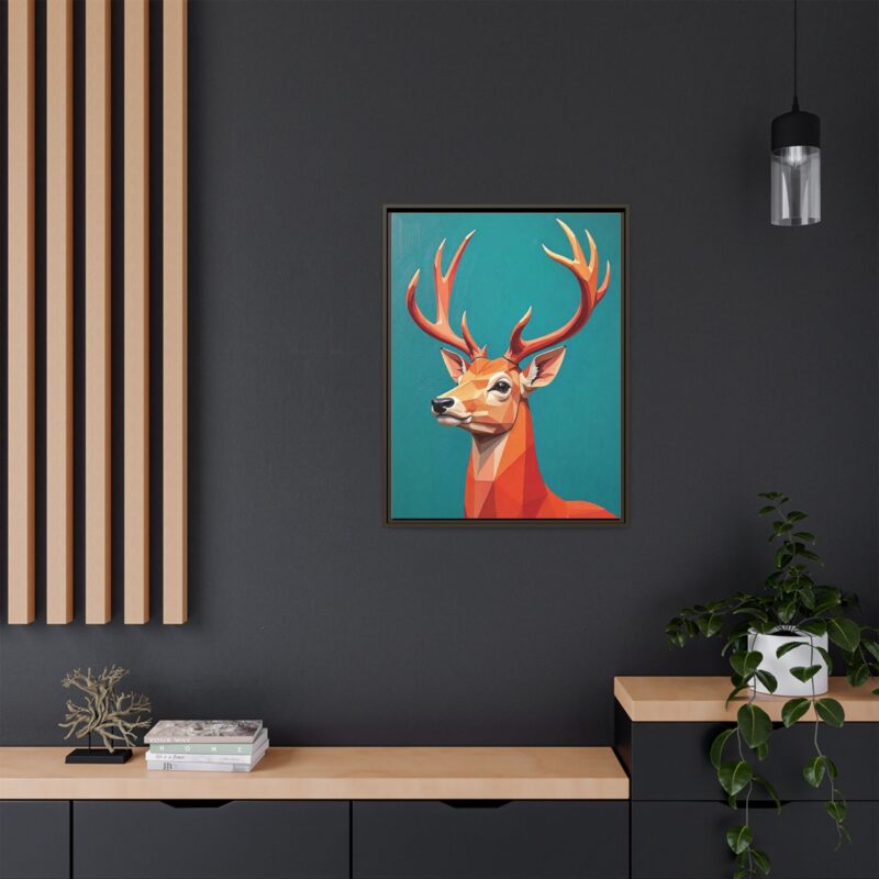 Canvas Art - Low-Poly Deer in Orange, Red, and Pink on Teal Blue Background - Image 72