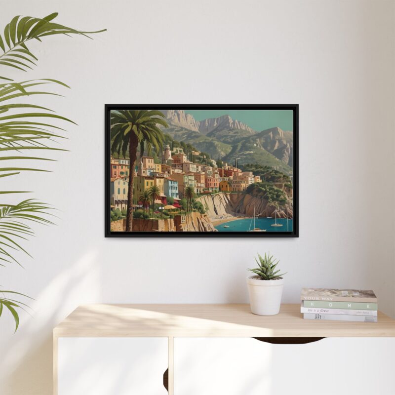 Canvas art of Sun-Drenched Italian Riviera Poster with Sailboats and Palm Trees