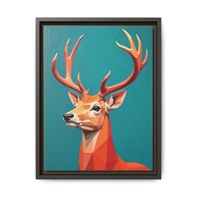 Canvas Art - Low-Poly Deer in Orange, Red, and Pink on Teal Blue Background - Image 46