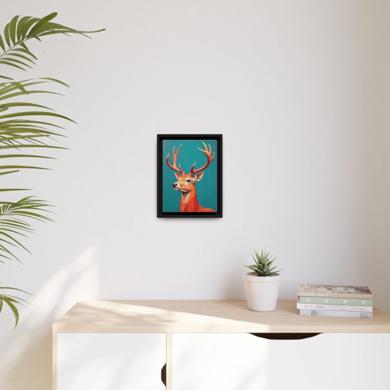 Canvas Art - Low-Poly Deer in Orange, Red, and Pink on Teal Blue Background - Image 5