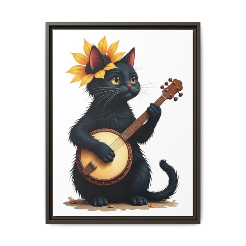 Wall Art - Black Cat Playing Banjo with Sunflower Matte Canvas Framed - Image 74