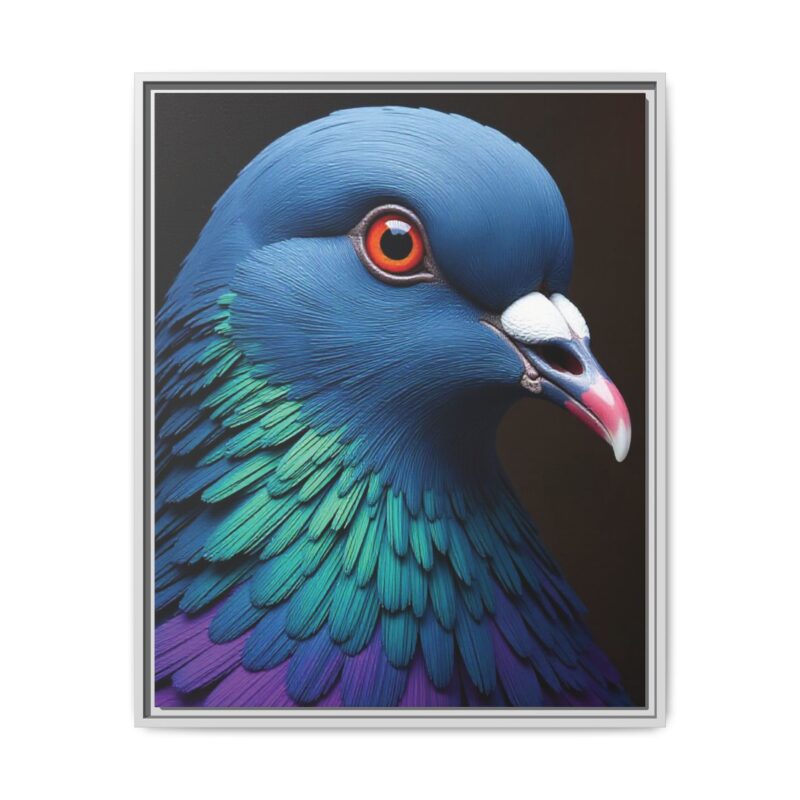 Canvas Print featuring a close-up portrait of a colorful pigeon - Image 94