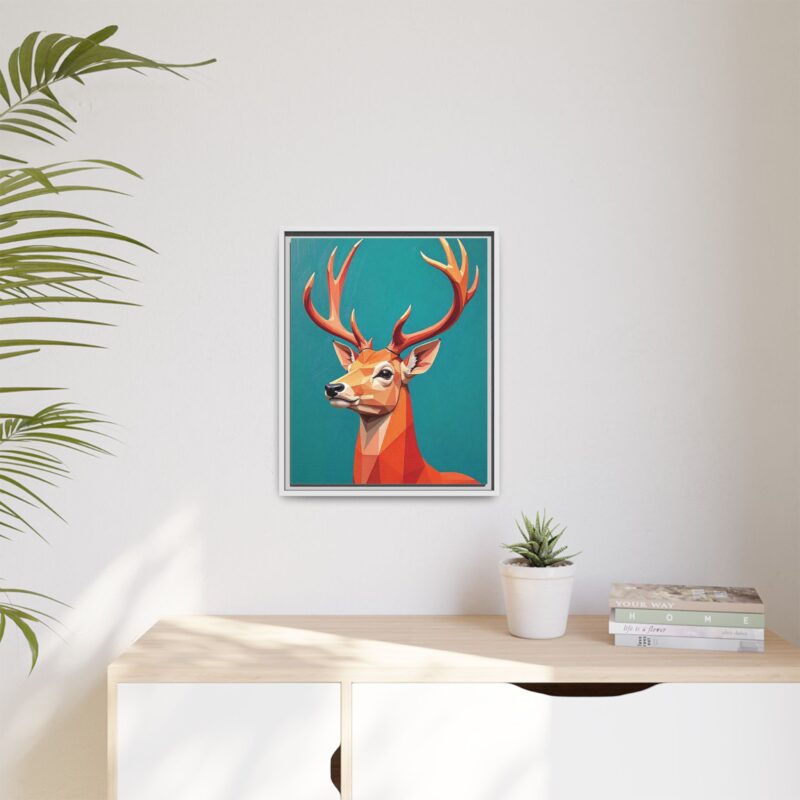 Canvas Art - Low-Poly Deer in Orange, Red, and Pink on Teal Blue Background - Image 57