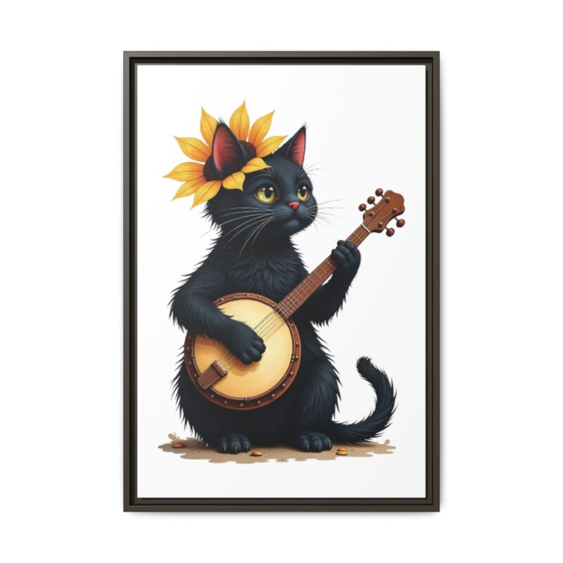 Wall Art - Black Cat Playing Banjo with Sunflower Matte Canvas Framed - Image 82