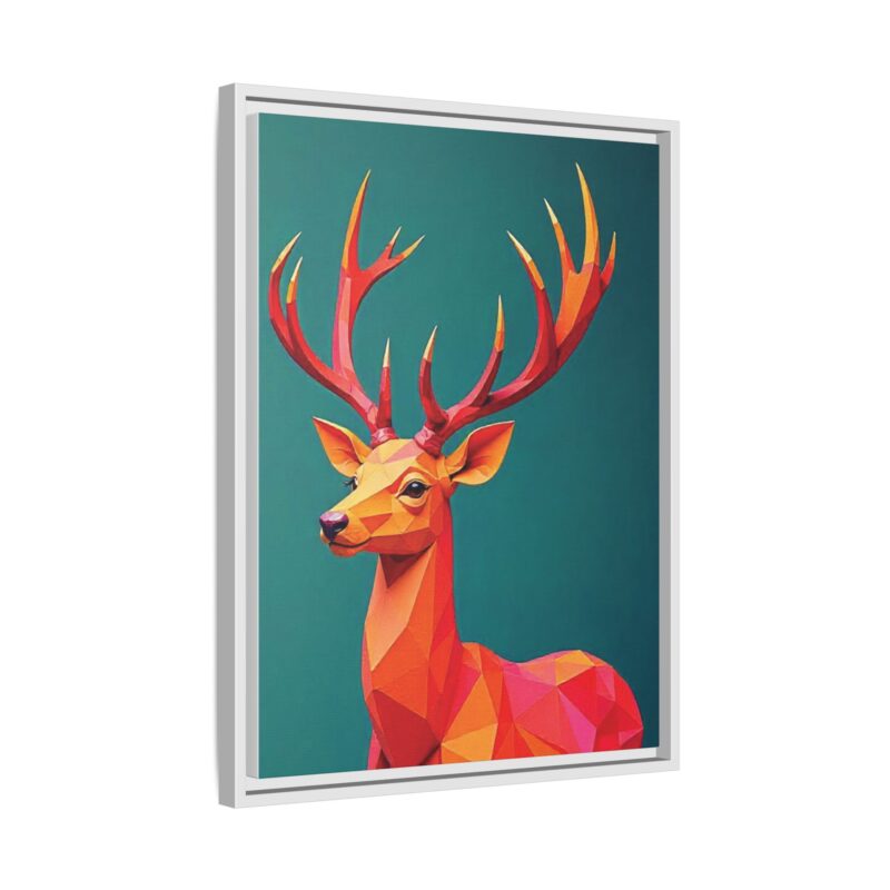 Canvas Art Print - Low-Poly Deer in Warm Tones on Teal Blue Background - Image 66
